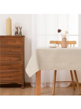 NEW Faux Linen Tablecloth. Wrinkle/Stain Resistant. Washable. Beige, 90”x156”